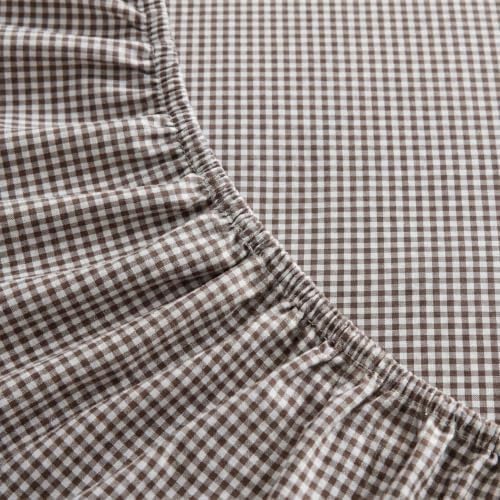Martha Stewart - Full Sheet Set with Fitted Sheet & Pillowcases, Cotton Percale Bedding with a Smooth Feel, Deep Pocket, Gingham Brown