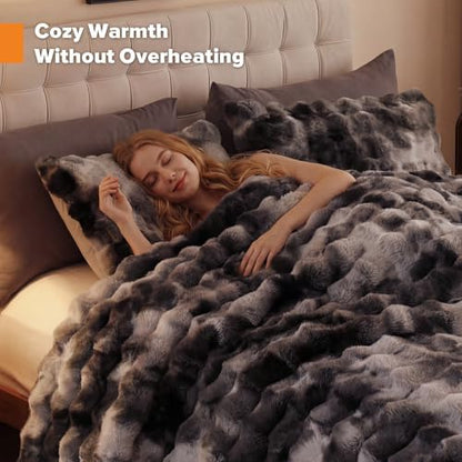 YIKUSH King Faux Fur Soft Comforter Set, Fluffy Bedding Set, Tiedye Grey