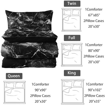 Nttopship Black and White Comforter Set Full Size，Black and White Marble Bedding Set 3 Pcs Bedding for Adults, Marble Room Decor with Comforter and 2 Pillowcases Soft and Lightweight