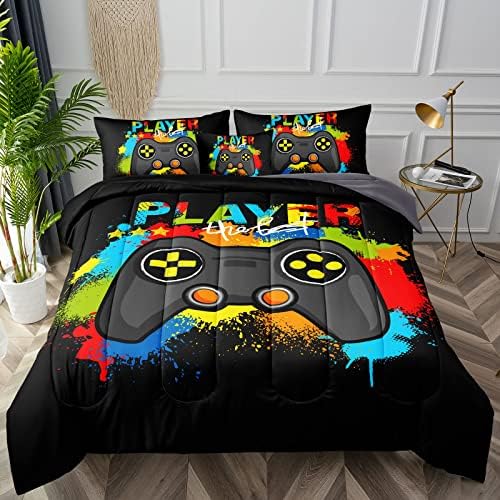 BDUCOK Gamer Comforter Set Gaming Twin Size,Video Game Controller Comforter for Boys Kids Adult 3D Gamepad Microfiber Bedding Sets 5 Pieces Bed in A Bag Sets30019,Twin