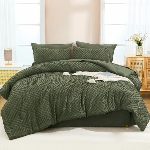 Andency Oversized Queen Comforter Set 7 Pieces, Olive Green