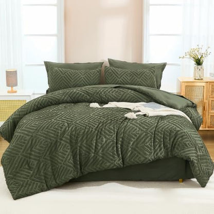 Andency Oversized Queen Comforter Set 7 Pieces, Olive Green