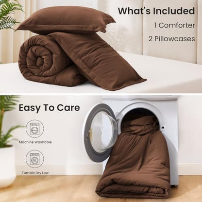 Love's cabin Brown Queen Comforter Set, 3-Piece Prewashed Bed Set