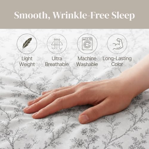Modern Threads Silky Soft Microfiber and Wrinkle Free Sheets - Luxurious Microfiber Bed Sheets Includes Flat Sheet, Fitted Sheet with Deep Pockets, & Pillowcases Grey Garden Toile, California King