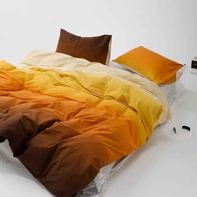 CLOTHKNOW Orange Pumpkin California King Comforter Set Gradient Rust Beige Bedding Comforter Sets Cal King Light Orange Bed Comforter Yellow Bedding Comforter Burnt Orange Comforter Sets