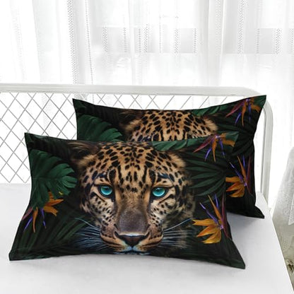 Nttopship Leopard Comforter Set King Size,100% Soft Ultra-fine Fiber Four Season Jungle Wild Animal Comforter Set,with 1 Comforter and 2 Pillow Case