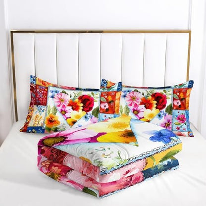 Color Vintage Floral Comforter Set King Size，Floral King Bed Bedding Set，with 1 Comforter with 2 Pillow Case