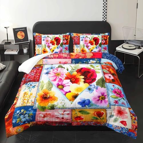 Color Vintage Floral Comforter Set King Size，Floral King Bed Bedding Set，with 1 Comforter with 2 Pillow Case