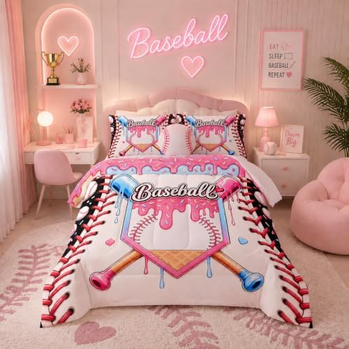 BSNTHO Baseball Queen Size, Comforter Set Ice Cream Kids Comforter 3Pcs