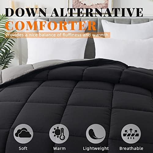 Down Alternative Comforter Black/Grey Twin Size - All Season Duvet Insert