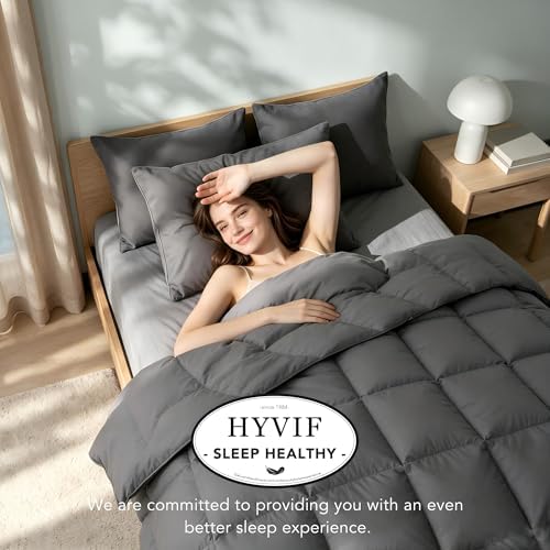 Feather Down Fiber Comforter Twin Size,Premium Ultra-Soft Breathable Comforter High Fill Power Grey Duvet Insert,All Season Hotel Luxury Bedding Comforters