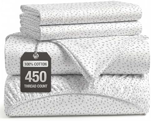 LANE LINEN King Size Bed Sheets Set - 450 Thread Count Sateen Weave for Smooth & Silky Feel On Skin - Breathable 100% Cotton Sheets for Single Beds - Fits Mattresses Upto 15'' Deep - Misty Dot