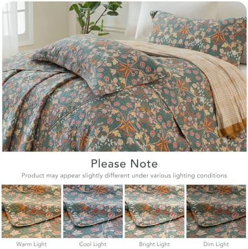 Lady Ann Oversized King Quilt Set, Vibrant Paisley Flowers Pattern Plant Botanical Printed Quilted 3 PCS 118x106 Bedspread Set,Ultra Soft 100% Cotton Coverlet with Pillow Shams,