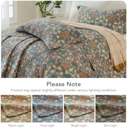 Lady Ann Oversized King Quilt Set, Vibrant Paisley Flowers Pattern Plant Botanical Printed Quilted 3 PCS 118x106 Bedspread Set,Ultra Soft 100% Cotton Coverlet with Pillow Shams,