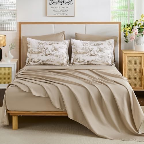 WONGS BEDDING Brown Comforter Set Queen Size, 7 Pieces Botanical Comforters with Sheets, Soft Microfiber Farmhouse Floral Complete Bedding Sets for All Season