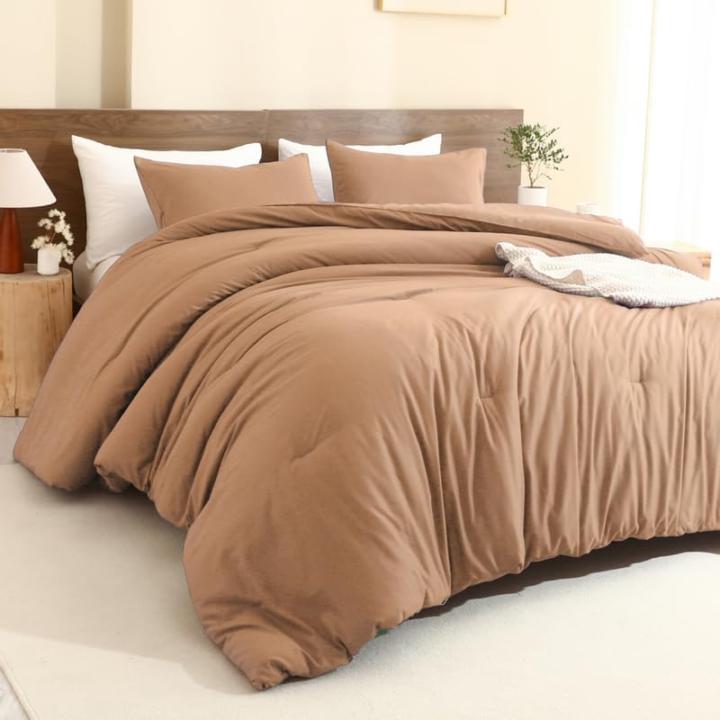 Paxrac Latte King Comforter Set, 3 Pieces Light Brown Bedding Set, Soft Fluffy Comforter, All Season Bed Set (104"x90" Comforter & 2 Pillowcases)