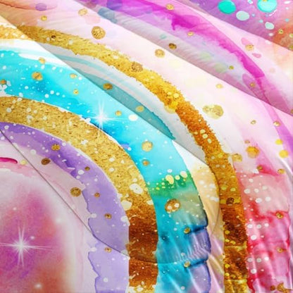 Cute Rainbow Twin Comforter Set for Girls，Pastel Tie Dye Rainbow Twin Bedding Set Kids，Galaxy Kids Bed Comforter Sets