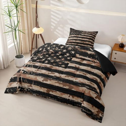 Feelyou American Flag Camouflage Comforter Set Twin Bedding Set for Boys