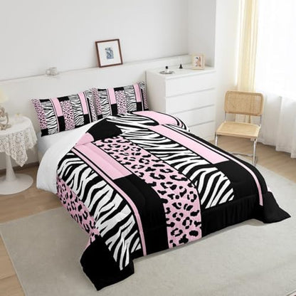 Feelyou Leopard Cheetah Animal Comforter Set King Size Girls Boys Kids