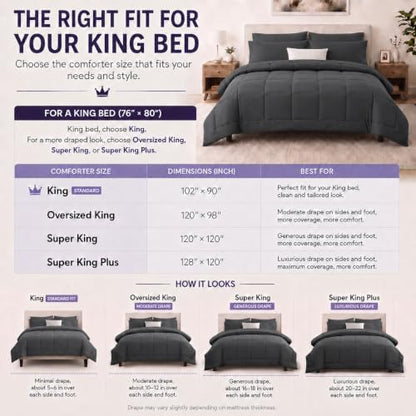 CozyLux King Size Comforter Set Dark Grey - 7 Pieces Bed in a Bag