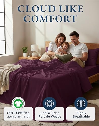 LANE LINEN Queen Size Bed Sheets 100% Organic Cotton 4pc - Windsor Wine