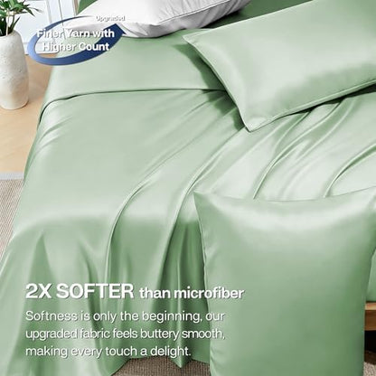 MR&HM Twin XL Sheets 3 Pieces, Rayon Derived from Bamboo Blend, Sage Green