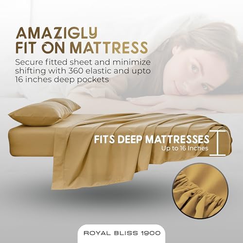 Split Top California King - 4 Piece Bedding - Deep Pocket Sheet Set - Split Top California King Sheets Sets for Adjustable Bed - Double Brushed Microfiber (Gold)