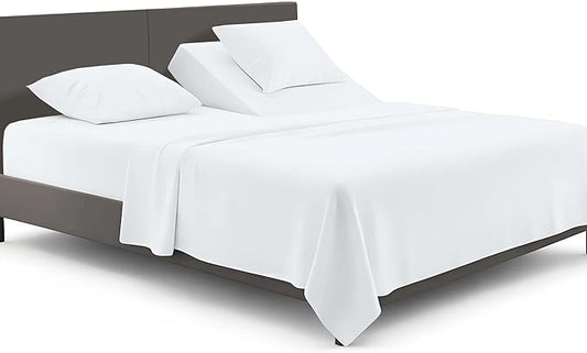 SGI bedding Adjustable Split Head Flex Top Cal King 36" Microfiber Sheet Set – Ultra Soft, Cooling & Deep Pocket 15” Fitted, 4-Piece Breathable & Durable Bedding Set for Split Cal King Beds -White
