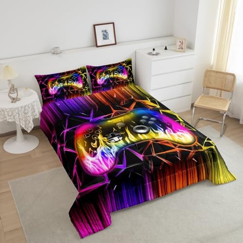 Castle Fairy Boys Gamer Comforter Set Toddler Size,Kids Gaming Modern Bedding Set for Kids Teens Bedroom,Video Game Gamepad Down Comforter,2 Pcs 1 Pillowcase