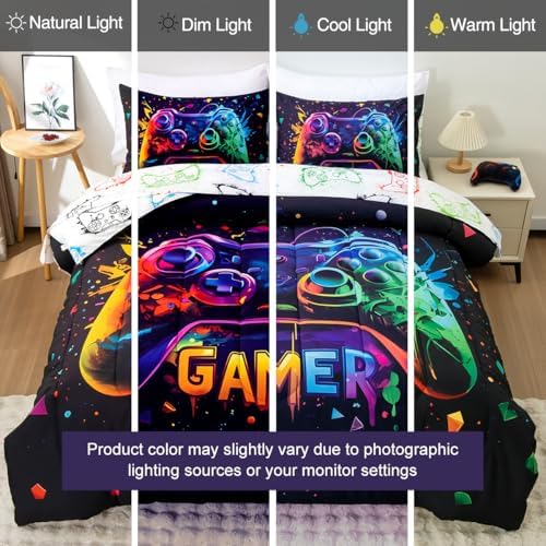 Holawakaka Queen Size Gaming Console Bed in A Bag 5 Pieces for Boys