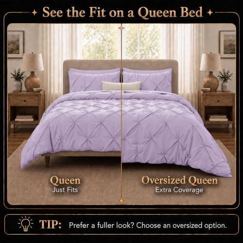 CozyLux Queen Comforter Set Lavender, 7 Pieces Pintuck Bed in a Bag