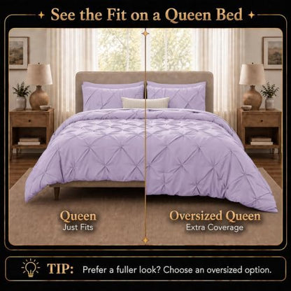CozyLux Queen Comforter Set Lavender, 7 Pieces Pintuck Bed in a Bag