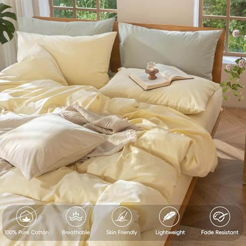 MooMee Duvet Cover Set 100% Washed Cotton Linen Like Super King