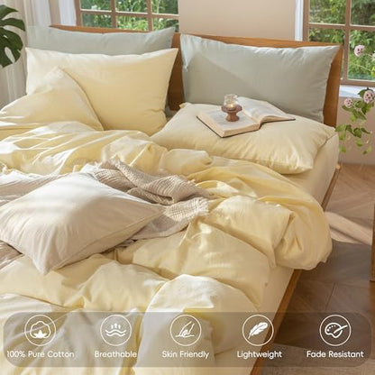 MooMee Duvet Cover Set 100% Washed Cotton Linen Like Oversized Queen