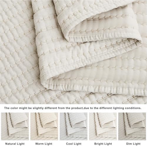 WDCOZY Beige California King Size Quilt Set, 3 Pieces 118x106 inches