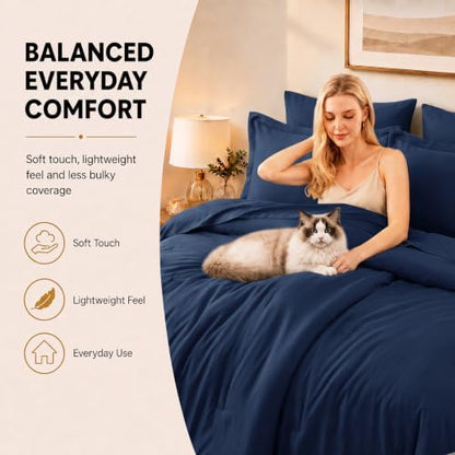 CozyLux Oversized King Comforter Set Navy, 7 Pieces Bed in a Bag