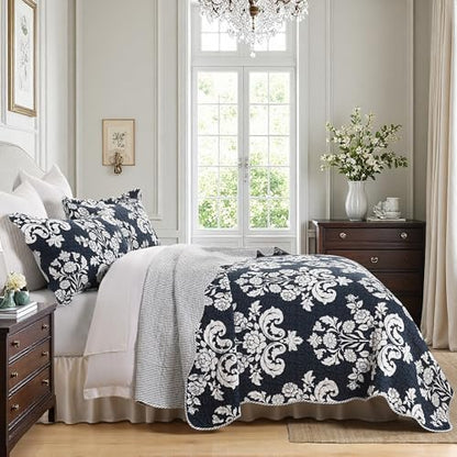 Quilts Queen Size - 100% Cotton Navy Blue Quilt with Shams, 90x98