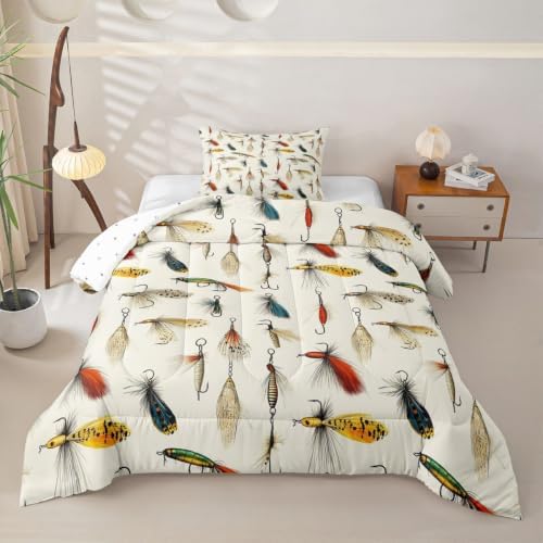 Homewish Fish Hooks Comforter Set Toddler Size for Kids Bedroom Decor