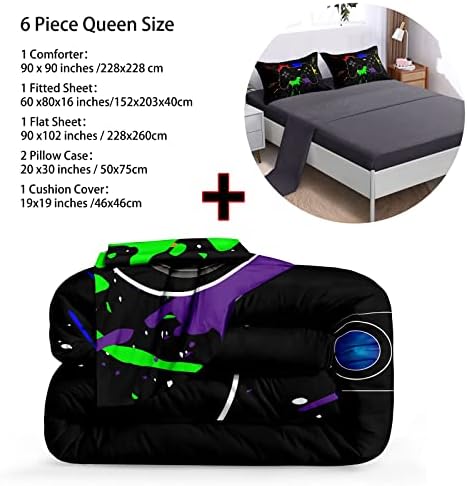 BDUCOK Boys Bed in a Bag Game Comforter Sets Queen Size, Video Game Controller Comforter for Boys Kids, Adults, 3D Gamepad Microfiber Bed Set 6 Pieces, Queen