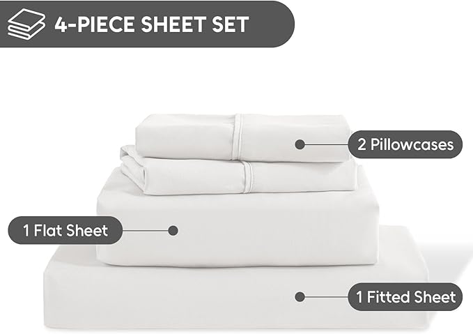 Full Size Bed Sheets Set, 4 Pieces Hotel Luxury Soft Microfiber Bed Sheets Set, Up to 16" Deep Pockets, Oeko-Tex Sheets with Elastic, Breathable, Wrinkle Free(White,Full)