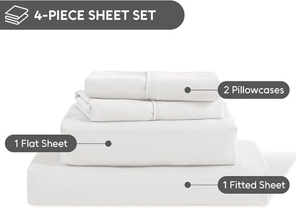Full Size Bed Sheets Set, 4 Pieces Hotel Luxury Soft Microfiber Bed Sheets Set, Up to 16" Deep Pockets, Oeko-Tex Sheets with Elastic, Breathable, Wrinkle Free(White,Full)