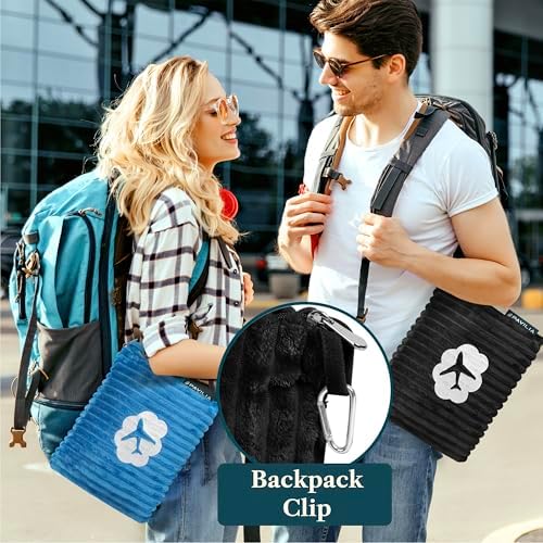 PAVILIA Travel Blanket Pillow, Soft Ribbed Fleece Airplane Blanket, Black
