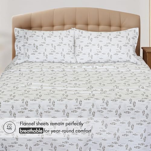 RUVANTI Flannel Sheets Queen Size, Fisherman's Tale
