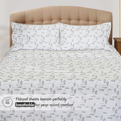 RUVANTI Flannel Sheets Queen Size, Fisherman's Tale