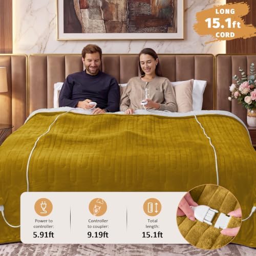 Heated Electric Blanket Queen, Dual Control, 84" x 90", Claybank