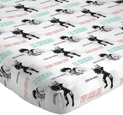 Jay Franco Kids Sheet Set with Fitted, Flat Sheets & Pillow Cover - Ultra-Soft Bedding with Pillowcase for Room Decor, White - My Hero Academia, 4 Piece Queen