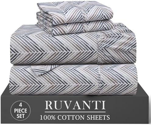 RUVANTI 100% Cotton Twin XL Sheets, Percale Twin XL Set, Inverted Streak
