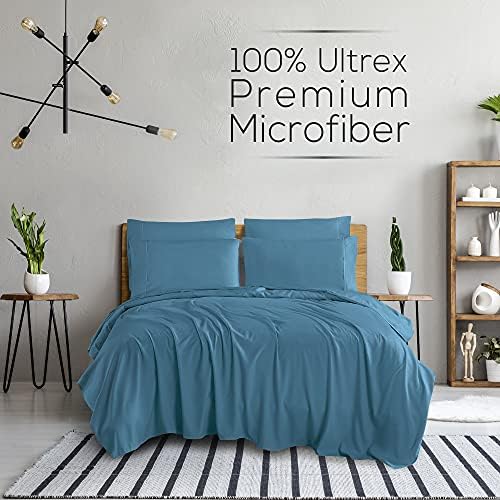 Mueller Luxury 6 PC Full Size Bed Sheets, Super Soft, Deep Pocket up to 16" Full Size Sheets, Transfers Heat, Breathes Better, Hypoallergenic, Wrinkle-Resistant, Oeko-TEX, Denim