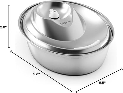 ORSDA Cat Water Fountain Stainless Steel, 2L Pet Fountain for Cats Inside, Dog Water Dispenser, Automatic Cat Drinking Fountains with 6 Replacement Filters for Cats, Small Dogs