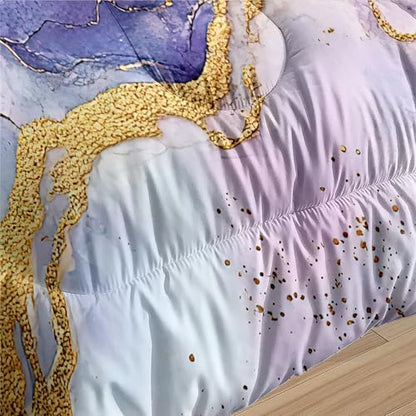 CCoutueChen Kids Marble Comforter Twin Size, Blue and Purple Watercolor Bedding Set, Morden Aesthetic 2 Pcs Warm Microfiber Bed Set with 1 Pillowcase, 68"x86"